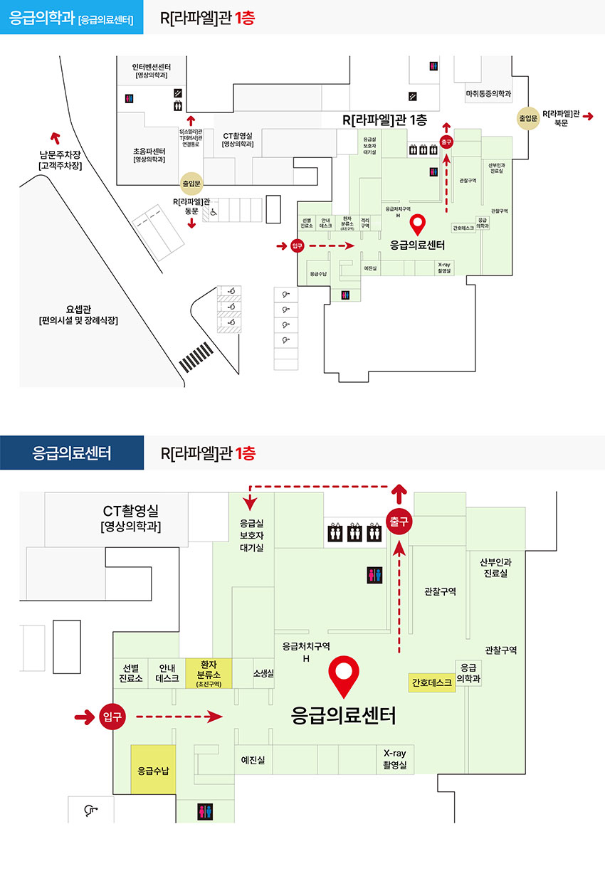 응급의학과과 진료과 및 치료실 위치