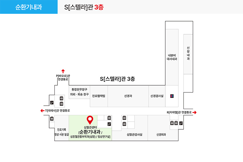 순환기내과 진료과 및 치료실 위치